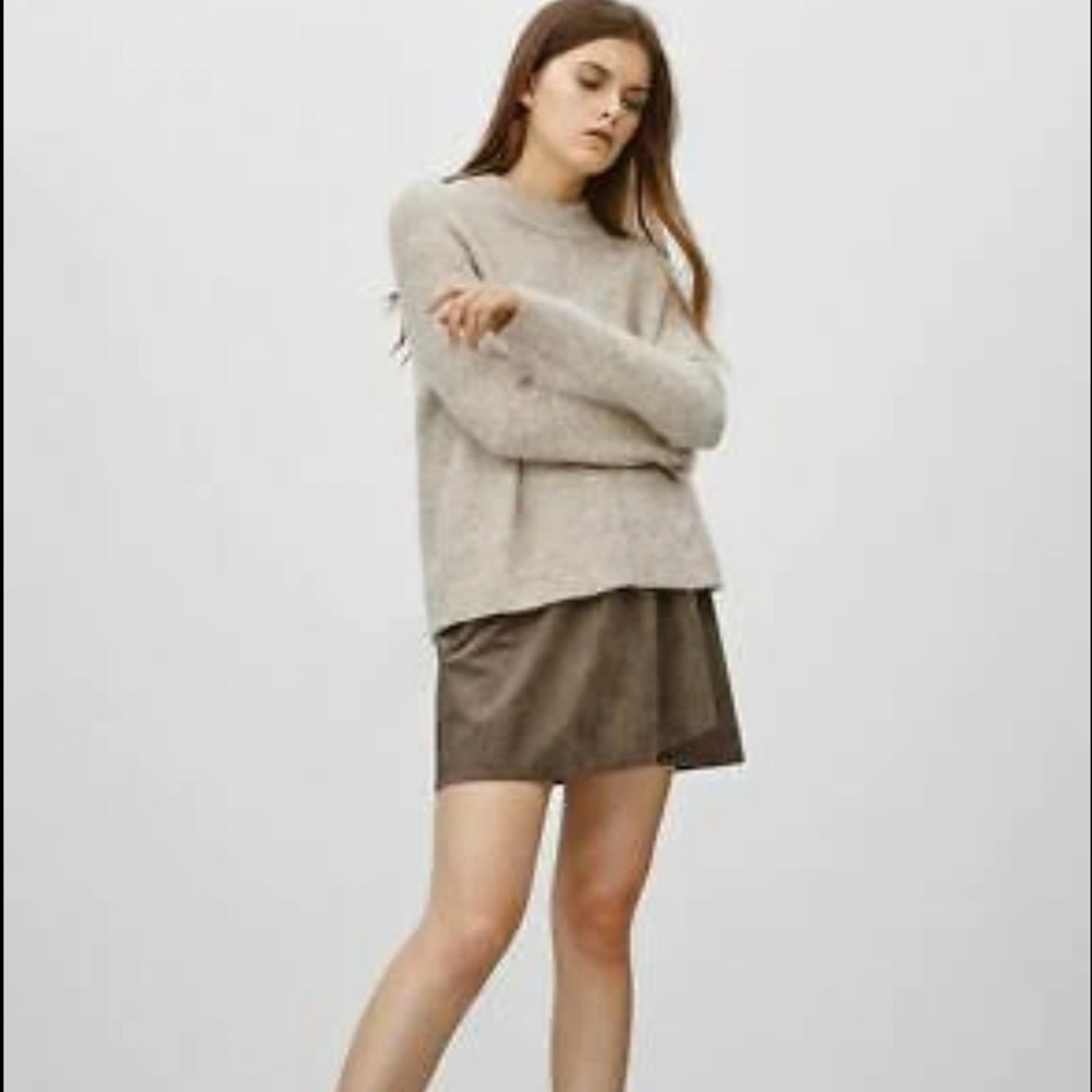 Wilfred Free Aritzia Nescher Faux Vegan Suede Leather Faux Wrap Mini Grey Skirt